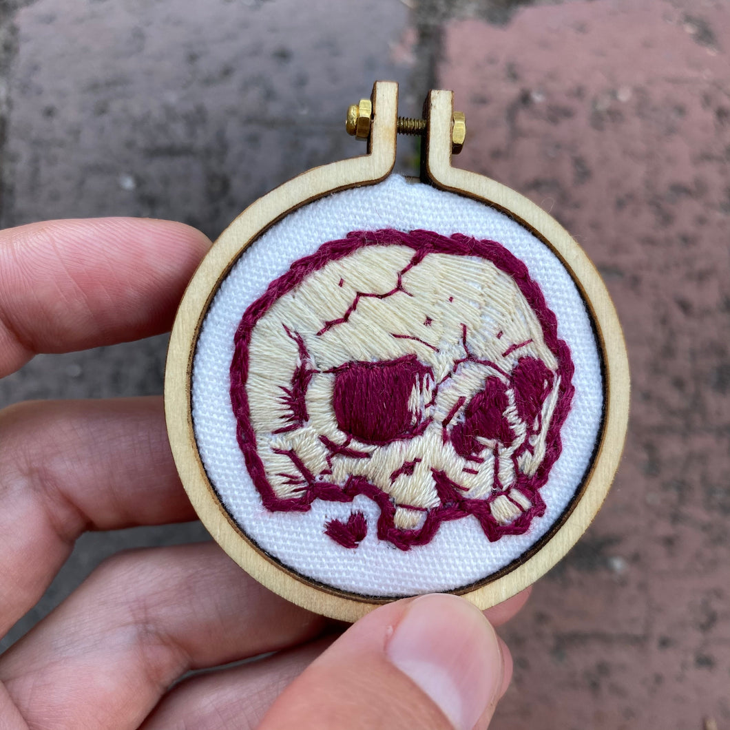 Embroidered Skull Mini (maroon and cream)