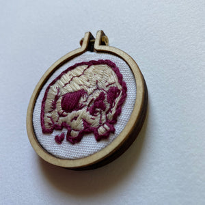 Embroidered Skull Mini (maroon and cream)
