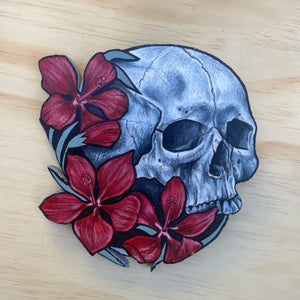Skull & Hibiscus (wood cutout)